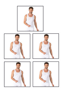 Özkan Underwear - Özkan 11406 5'li Paket Erkek %100 Pamuklu Ribana Esnek Rahat Kalın Askılı Örme Atlet