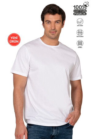 Özkan 12420 Erkek %100 Pamuklu Likrasız Penye Süprem Kumaş Kapalı Yaka Kısa Kollu T-shirt