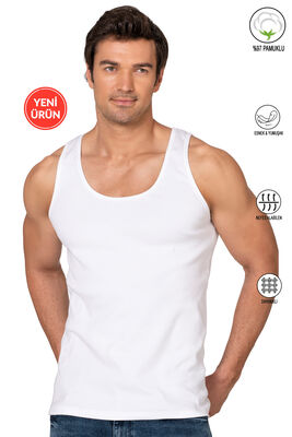 Özkan Underwear - Özkan 12423 Erkek %97 Pamuklu Kaşkorse Fitilli Kalın Askılı Penye Atlet Esnek Yumuşak