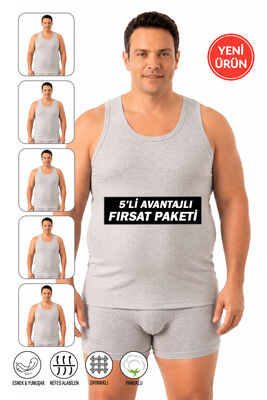 Özkan Underwear - Özkan 12473 5'li Paket Erkek Pamuklu Ribana Esnek Rahat Kalın Askılı Büyük Beden Atlet
