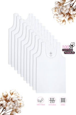 Özkan Underwear - Özkan 1605 10'lu Paket Kız Çocuk %100 Pamuklu Ribana Yakası Dantel Detaylı Esnek Rahat Kalın Askılı Atlet