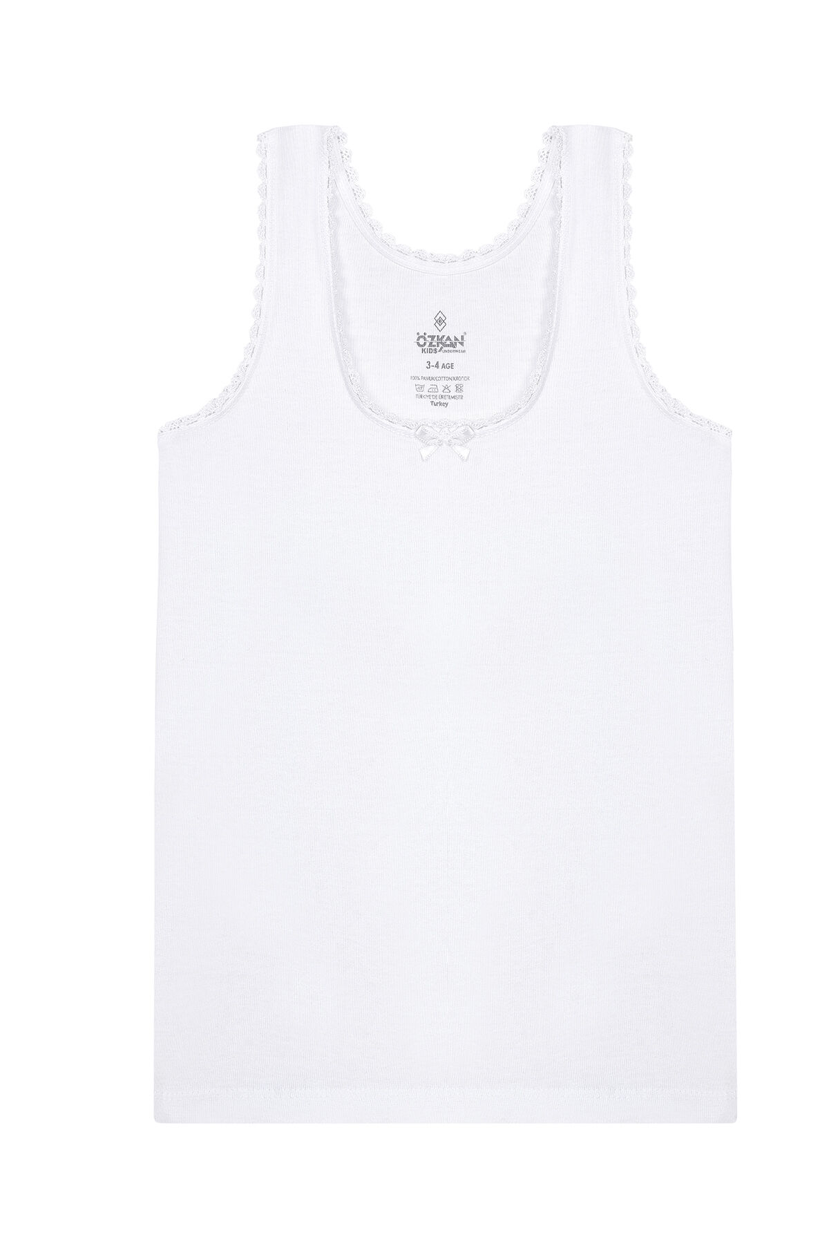 Özkan 1605 10'lu Paket Kız Çocuk %100 Pamuklu Ribana Yakası Dantel Detaylı Esnek Rahat Kalın Askılı Atlet
