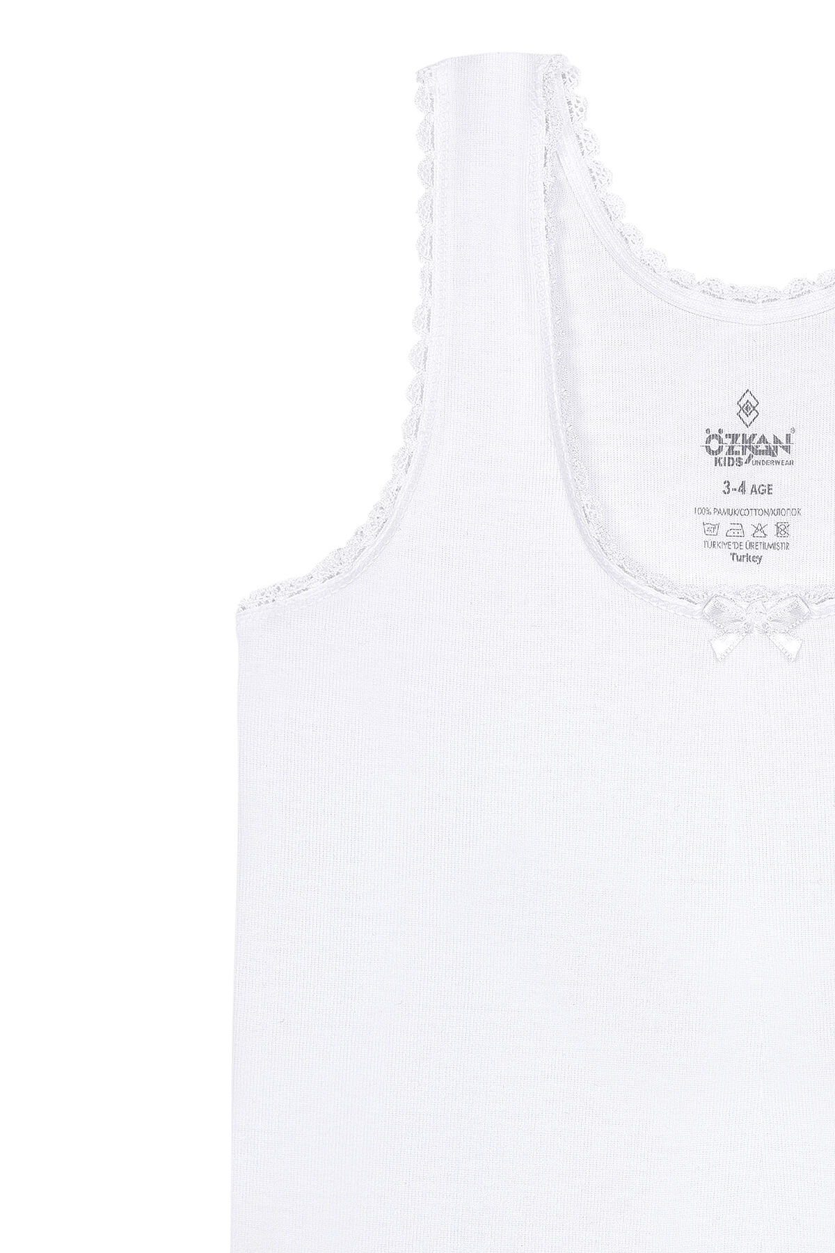 Özkan 1605 10'lu Paket Kız Çocuk %100 Pamuklu Ribana Yakası Dantel Detaylı Esnek Rahat Kalın Askılı Atlet