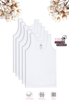 Özkan Underwear - Özkan 1605 5'li Paket Kız Çocuk %100 Pamuklu Ribana Yakası Dantel Detaylı Esnek Rahat Kalın Askılı Atlet