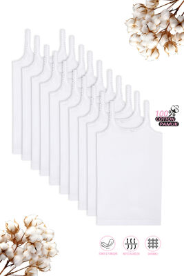 Özkan Underwear - Özkan 1610 10'lu Paket Kız Çocuk %100 Pamuklu Ribana Yakası Dantel Detaylı Esnek Rahat İnce Askılı Örme Atlet