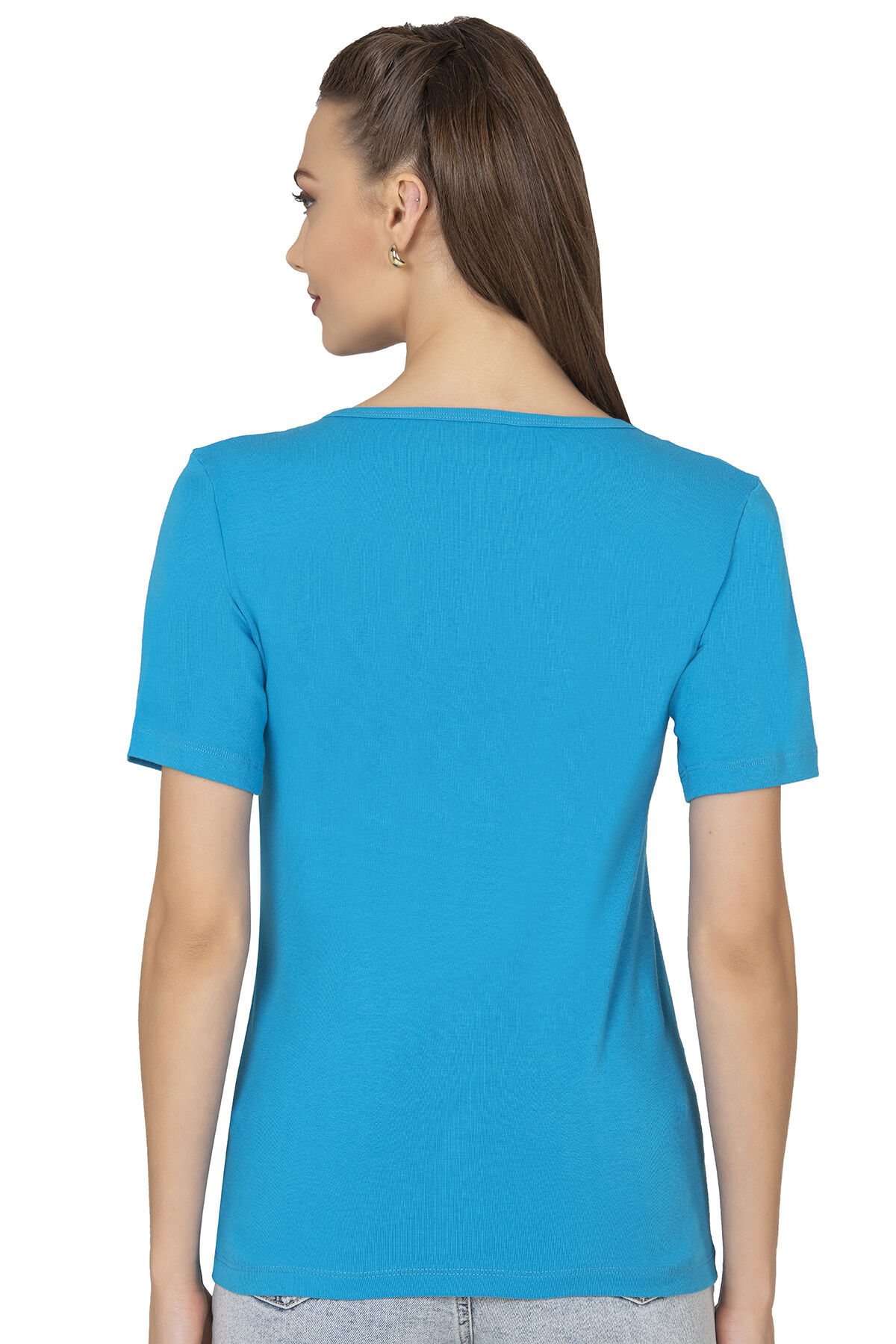 Özkan 2005 Kadın %100 Pamuklu Esnek Rahat Dantelli Güpürlü V Yaka Kısa Kollu Manolya Atlet Fanila