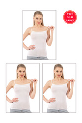 Özkan 2041 3'lü Paket Kadın Viskon Yakası Saten Detaylı Esnek Yumuşak İnce Askılı Atlet - Thumbnail