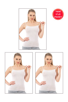 Özkan Underwear - Özkan 2041 3'lü Paket Kadın Viskon Yakası Saten Detaylı Esnek Yumuşak İnce Askılı Atlet