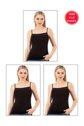 Özkan 2041 3'lü Paket Kadın Viskon Yakası Saten Detaylı Esnek Yumuşak İnce Askılı Atlet - Thumbnail