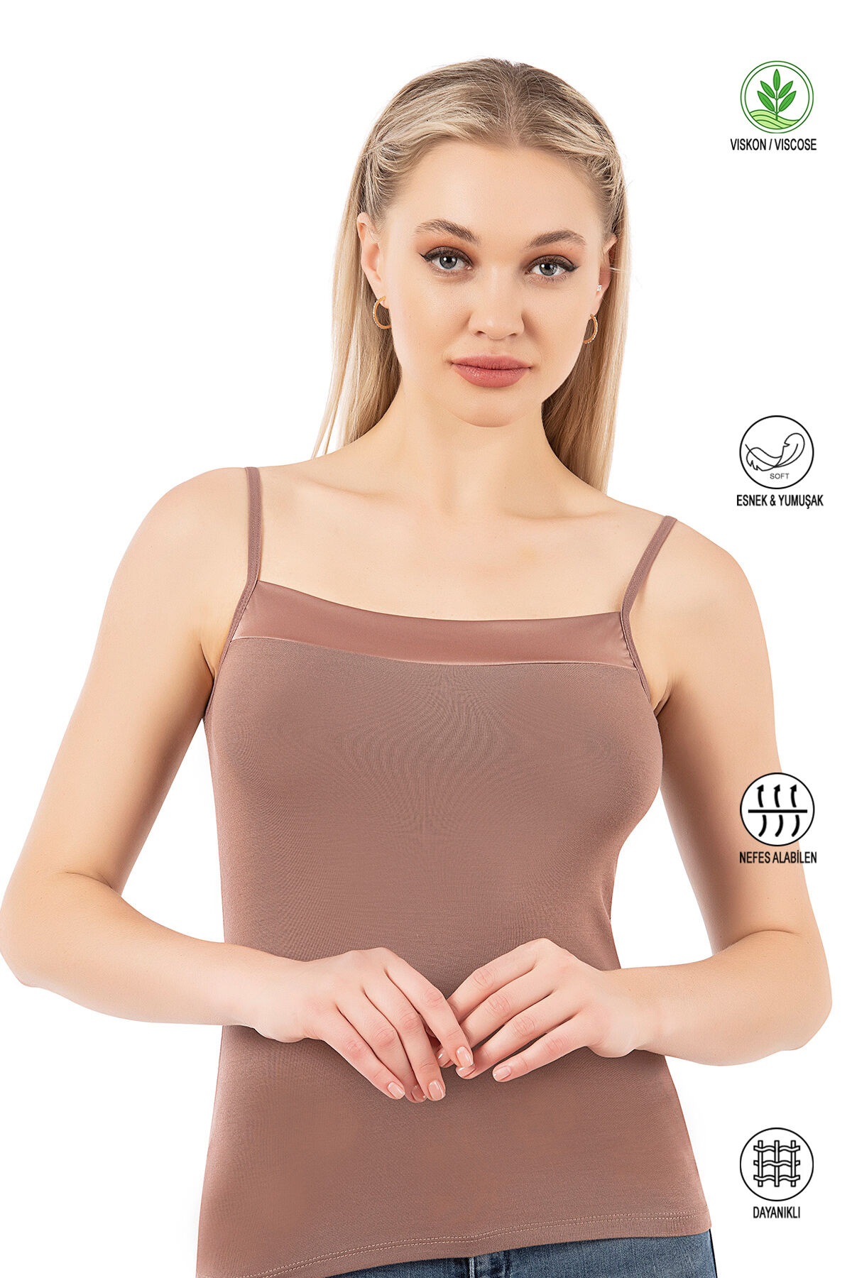 Özkan 2041 Kadın Premium Kumaş Viskon Yakası Saten Detaylı Esnek Yumuşak İnce Askılı Atlet