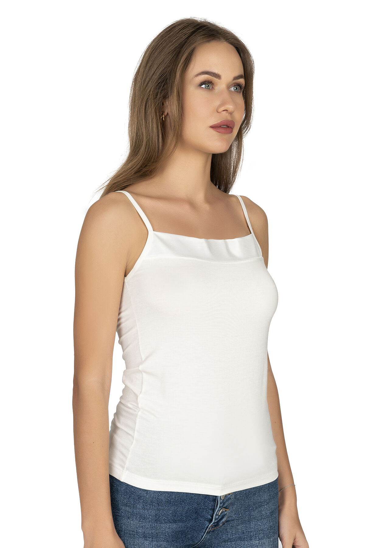 Özkan 2041 Kadın Premium Kumaş Viskon Yakası Saten Detaylı Esnek Yumuşak İnce Askılı Atlet