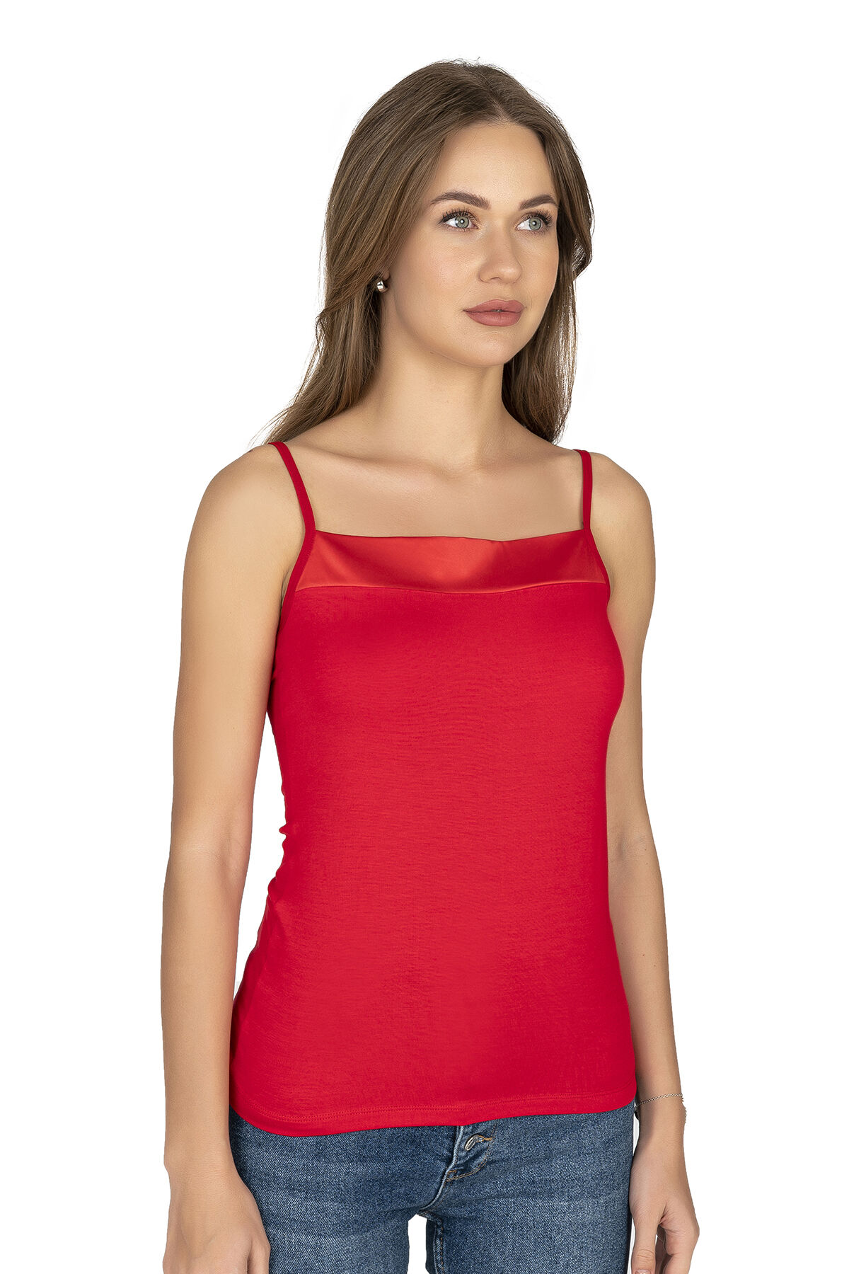 Özkan 2041 Kadın Premium Kumaş Viskon Yakası Saten Detaylı Esnek Yumuşak İnce Askılı Atlet