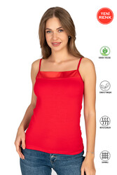 Özkan 2041 Kadın Premium Kumaş Viskon Yakası Saten Detaylı Esnek Yumuşak İnce Askılı Atlet - Thumbnail