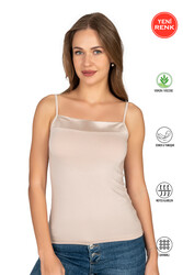 Özkan 2041 Kadın Premium Kumaş Viskon Yakası Saten Detaylı Esnek Yumuşak İnce Askılı Atlet - Thumbnail