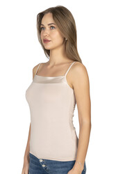 Özkan 2041 Kadın Premium Kumaş Viskon Yakası Saten Detaylı Esnek Yumuşak İnce Askılı Atlet - Thumbnail