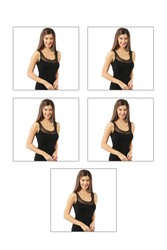 Özkan 20575 5'li Paket Kadın Pamuklu Likralı Esnek Rahat Tül Detaylı Kalın Askılı Atlet - Thumbnail