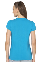 Özkan 2175 Kadın %100 Pamuklu Esnek Rahat Dantelli Güpürlü V Yaka Kısa Kollu Bluz - Thumbnail