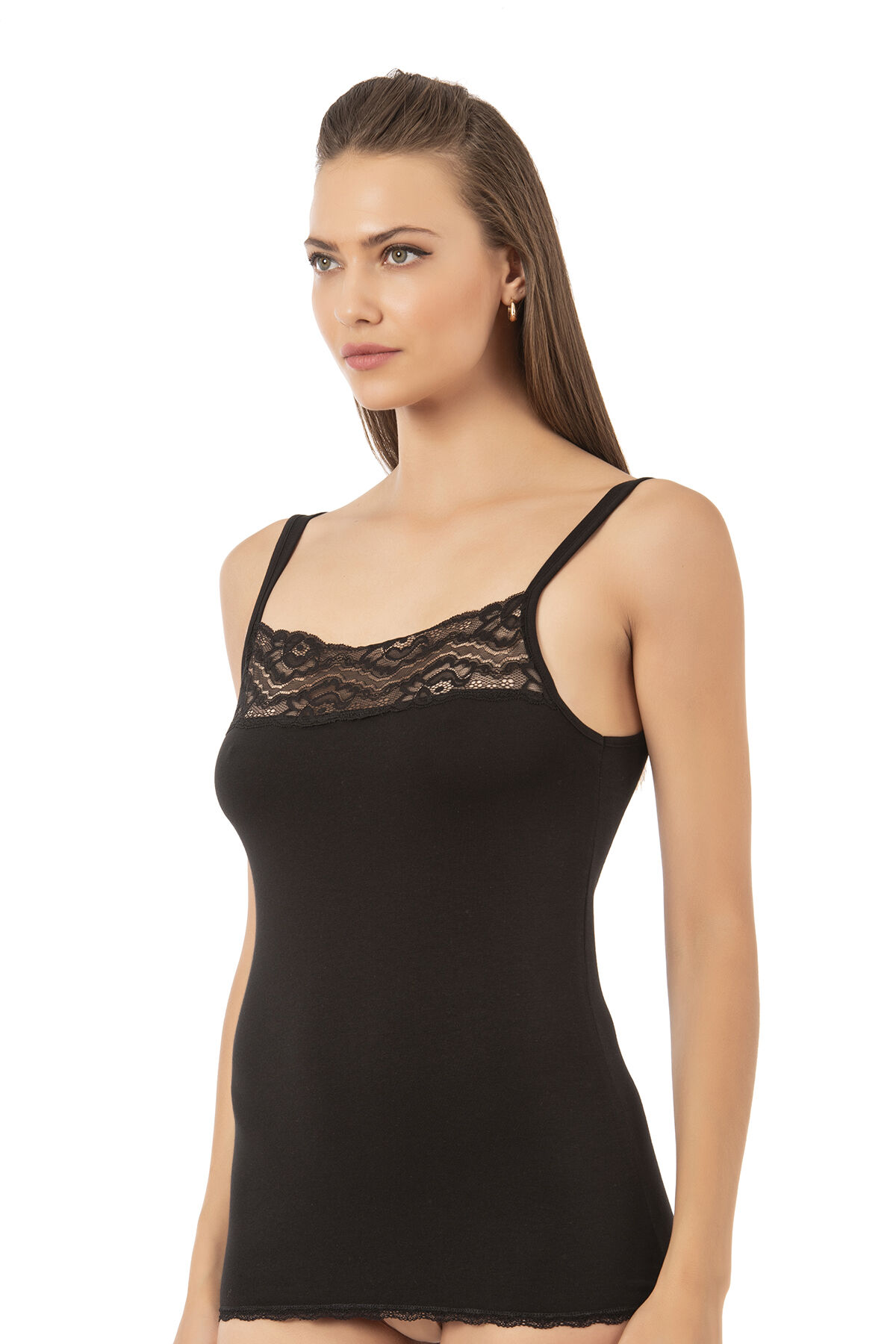 Özkan 23422 Kadın Modal Pamuklu Esnek Rahat Önü Dantel Detaylı İnce Askılı Örme Atlet