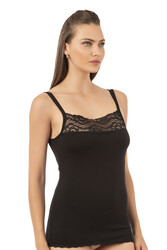 Özkan 23422 Kadın Modal Pamuklu Esnek Rahat Önü Dantel Detaylı İnce Askılı Örme Atlet - Thumbnail