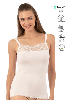 Özkan Underwear - Özkan 23422 Kadın Modal Pamuklu Esnek Rahat Önü Dantel Detaylı İnce Askılı Örme Atlet