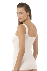 Özkan 23422 Kadın Modal Pamuklu Esnek Rahat Önü Dantel Detaylı İnce Askılı Örme Atlet - Thumbnail