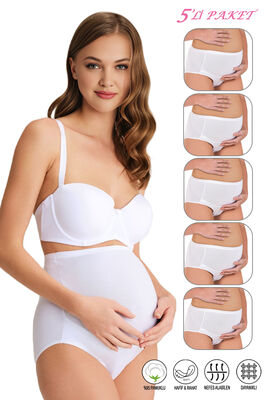 Özkan Underwear - Özkan 23582 5'li Paket Kadın Pamuklu Likralı Süprem Hamile Lohusa Yüksek Bel Bato Külot