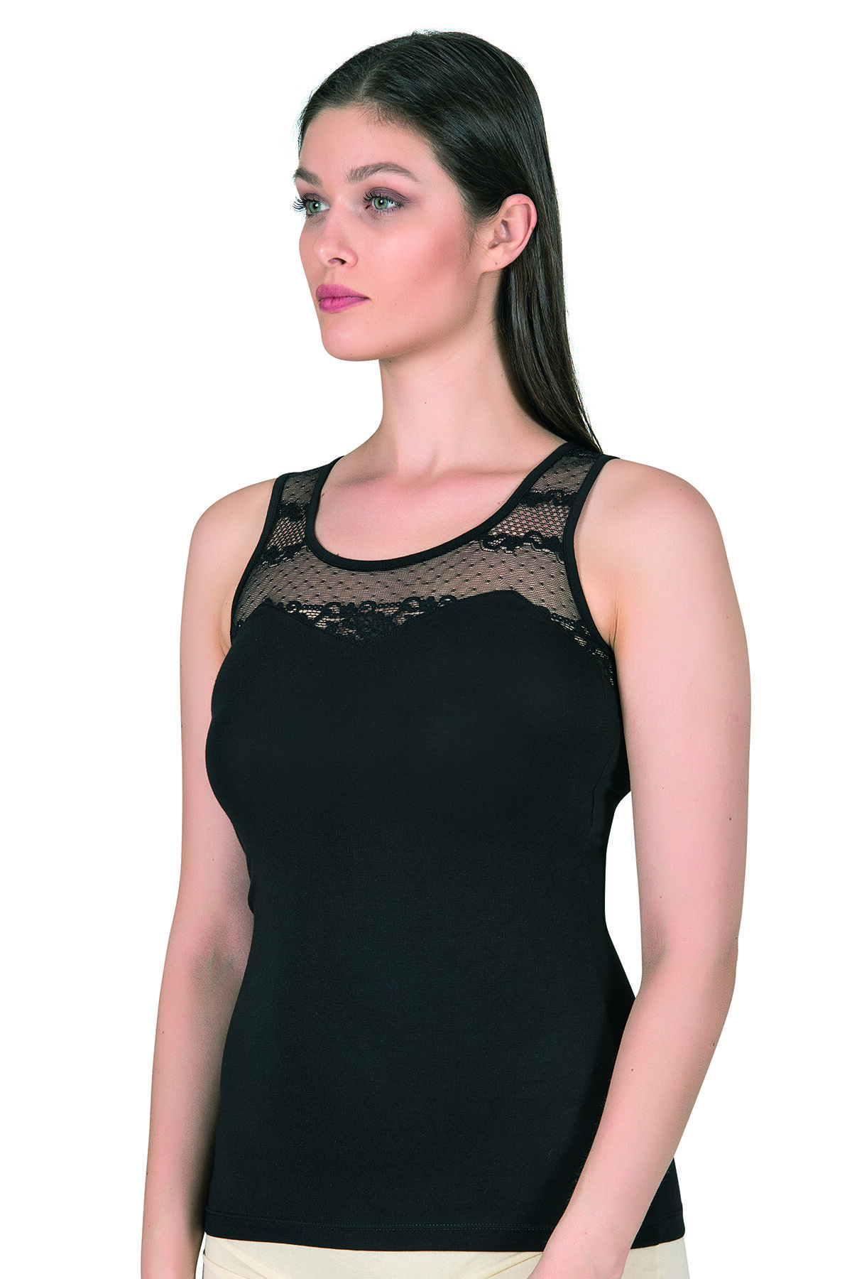 Özkan 24185 Kadın Pamuklu Likralı Dantelli Robalı Süprem Atlet