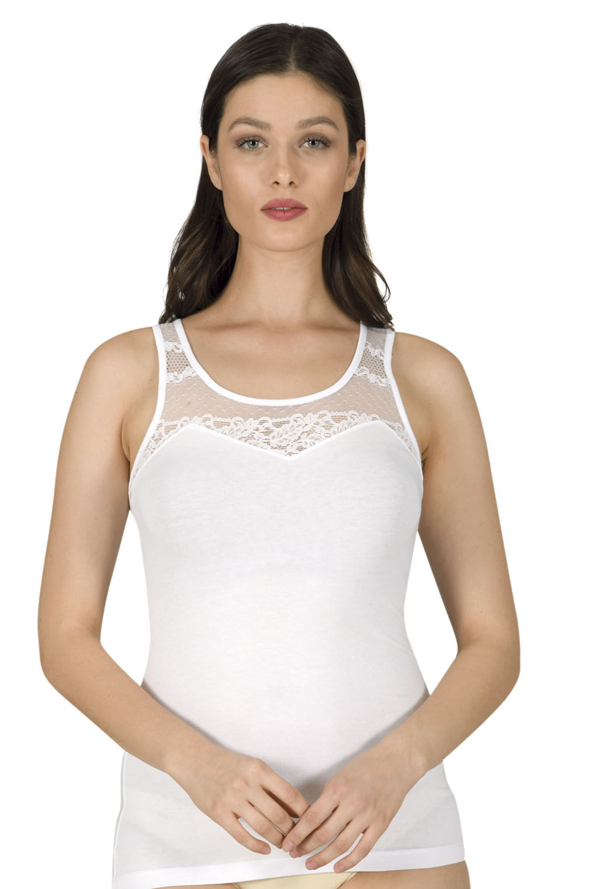 Özkan 24185 Kadın Pamuklu Likralı Dantelli Robalı Süprem Atlet