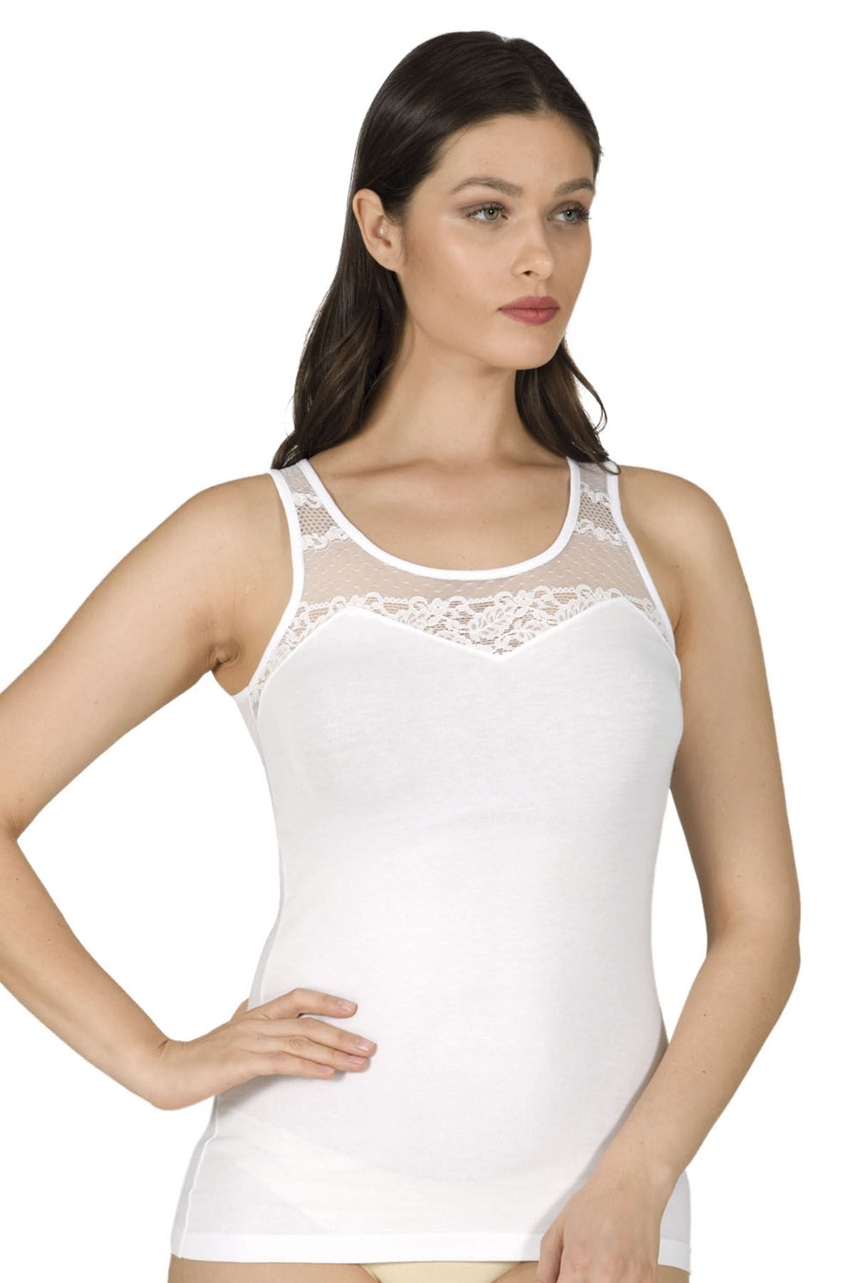 Özkan 24185 Kadın Pamuklu Likralı Dantelli Robalı Süprem Atlet