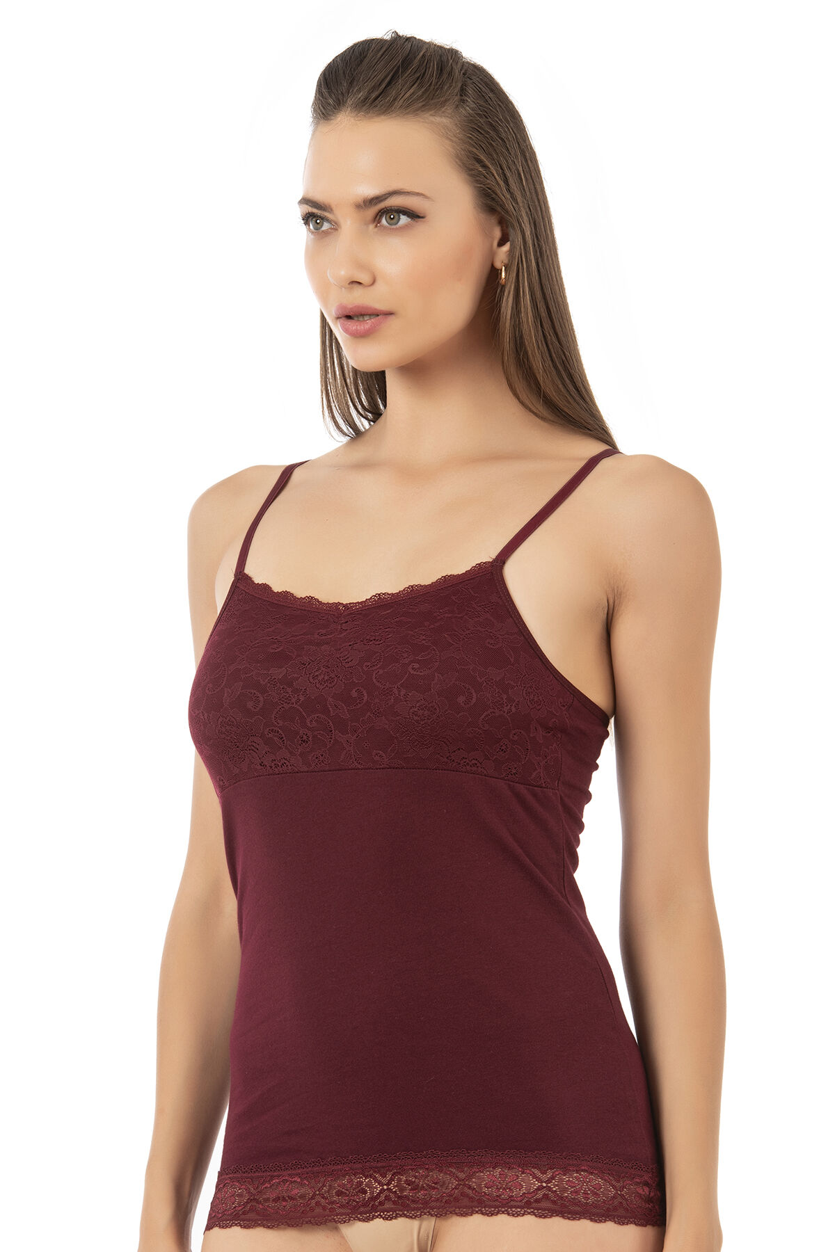 Özkan 24186 Kadın Pamuklu Likralı Süprem Dantel Kuplu İnce Askılı Atlet