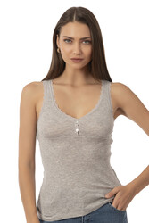 Özkan 24202 Kadın Pamuklu Transferli Ribana Jakarlı Esnek Rahat Kalın Askılı Düğmeli Atlet - Thumbnail