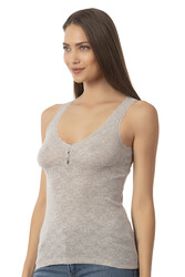 Özkan 24202 Kadın Pamuklu Transferli Ribana Jakarlı Esnek Rahat Kalın Askılı Düğmeli Atlet - Thumbnail