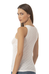 Özkan 24202 Kadın Pamuklu Transferli Ribana Jakarlı Esnek Rahat Kalın Askılı Düğmeli Atlet - Thumbnail