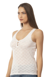 Özkan 24202 Kadın Pamuklu Transferli Ribana Jakarlı Esnek Rahat Kalın Askılı Düğmeli Atlet - Thumbnail