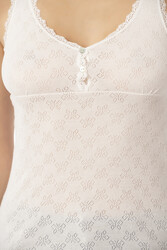 Özkan 24202 Kadın Pamuklu Transferli Ribana Jakarlı Esnek Rahat Kalın Askılı Düğmeli Atlet - Thumbnail