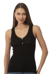 Özkan 24202 Kadın Pamuklu Transferli Ribana Jakarlı Esnek Rahat Kalın Askılı Düğmeli Atlet - Thumbnail