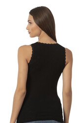 Özkan 24202 Kadın Pamuklu Transferli Ribana Jakarlı Esnek Rahat Kalın Askılı Düğmeli Atlet - Thumbnail