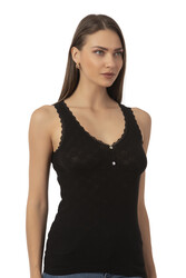 Özkan 24202 Kadın Pamuklu Transferli Ribana Jakarlı Esnek Rahat Kalın Askılı Düğmeli Atlet - Thumbnail