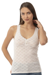 Özkan 24202 Kadın Pamuklu Transferli Ribana Jakarlı Esnek Rahat Kalın Askılı Düğmeli Atlet - Thumbnail