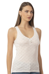 Özkan 24202 Kadın Pamuklu Transferli Ribana Jakarlı Esnek Rahat Kalın Askılı Düğmeli Atlet - Thumbnail