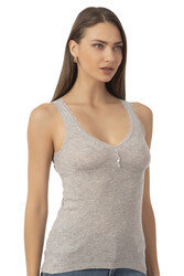 Özkan 24202 Kadın Pamuklu Transferli Ribana Jakarlı Esnek Rahat Kalın Askılı Düğmeli Atlet - Thumbnail