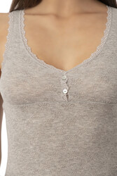 Özkan 24202 Kadın Pamuklu Transferli Ribana Jakarlı Esnek Rahat Kalın Askılı Düğmeli Atlet - Thumbnail