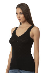 Özkan 24202 Kadın Pamuklu Transferli Ribana Jakarlı Esnek Rahat Kalın Askılı Düğmeli Atlet - Thumbnail