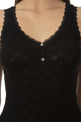 Özkan 24202 Kadın Pamuklu Transferli Ribana Jakarlı Esnek Rahat Kalın Askılı Düğmeli Atlet - Thumbnail