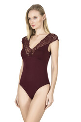Özkan 24204 Kadın Pamuklu Likralı Dantelli Süprem Kancalı Çıtçıtlı Body - Thumbnail