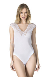 Özkan 24204 Kadın Pamuklu Likralı Dantelli Süprem Kancalı Çıtçıtlı Body - Thumbnail