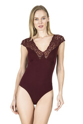 Özkan 24204 Kadın Pamuklu Likralı Dantelli Süprem Kancalı Çıtçıtlı Body - Thumbnail