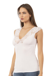 Özkan 24205 Kadın Pamuklu Kısa Kollu Dantelli Örme Atlet - Thumbnail