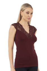 Özkan 24205 Kadın Pamuklu Kısa Kollu Dantelli Örme Atlet - Thumbnail