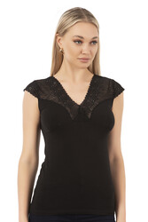 Özkan 24205 Kadın Pamuklu Kısa Kollu Dantelli Örme Atlet - Thumbnail